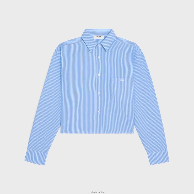 CELINE žene skraćena košulja od prugastog pamučnog popelina 3WED6835 odjeća ciel/bijelo
