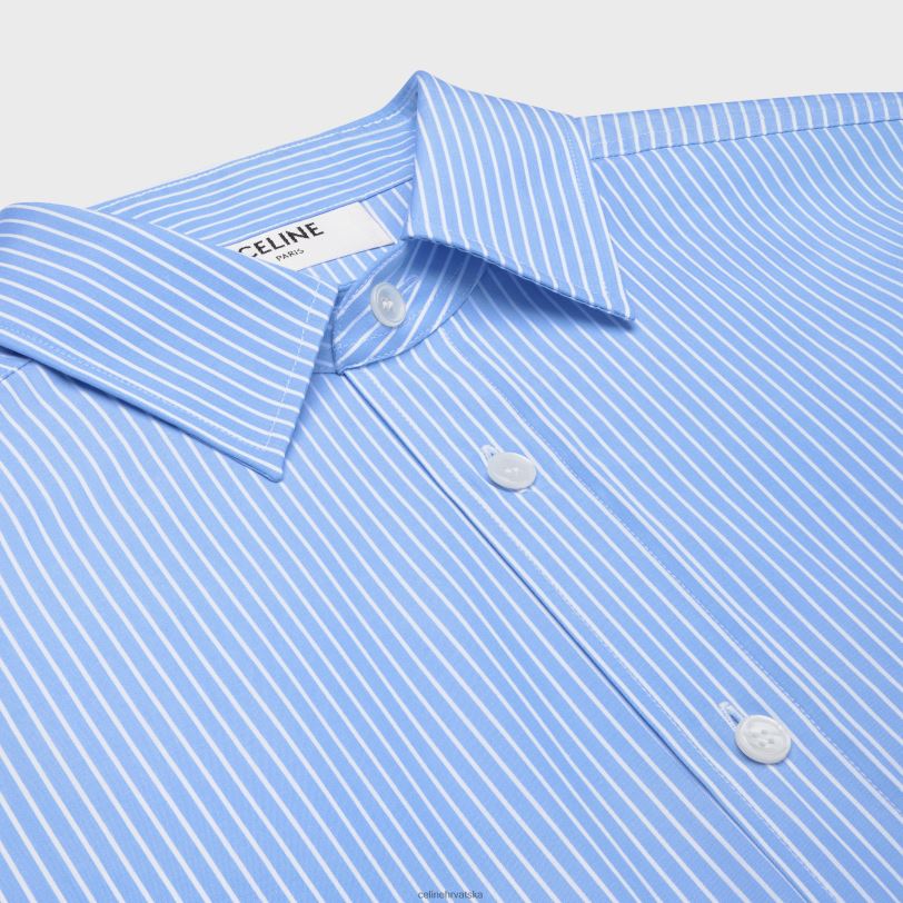 CELINE žene skraćena košulja od prugastog pamučnog popelina 3WED6835 odjeća ciel/bijelo