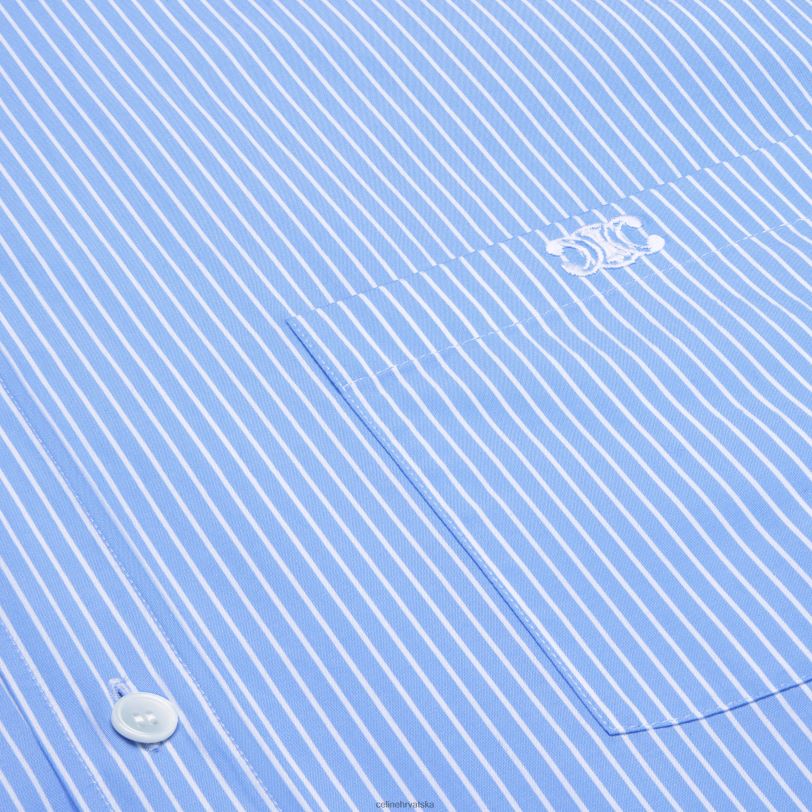 CELINE žene skraćena košulja od prugastog pamučnog popelina 3WED6835 odjeća ciel/bijelo