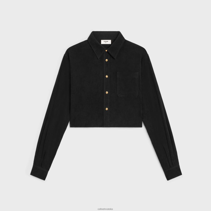 CELINE žene skraćena košulja od samta 3WED6638 odjeća sirovo pranje