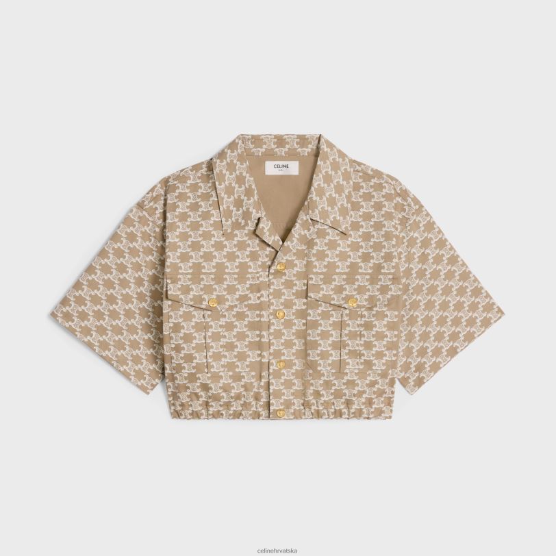 CELINE žene skraćena košulja od tehničkog pamuka 3WED6639 odjeća prljavo bijela/bež