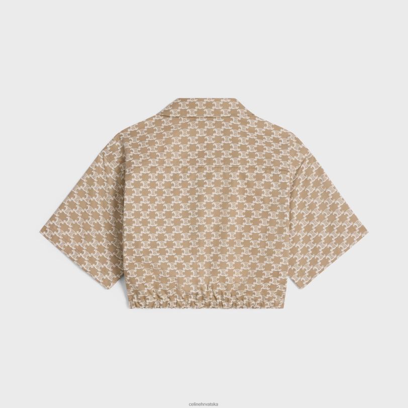 CELINE žene skraćena košulja od tehničkog pamuka 3WED6639 odjeća prljavo bijela/bež