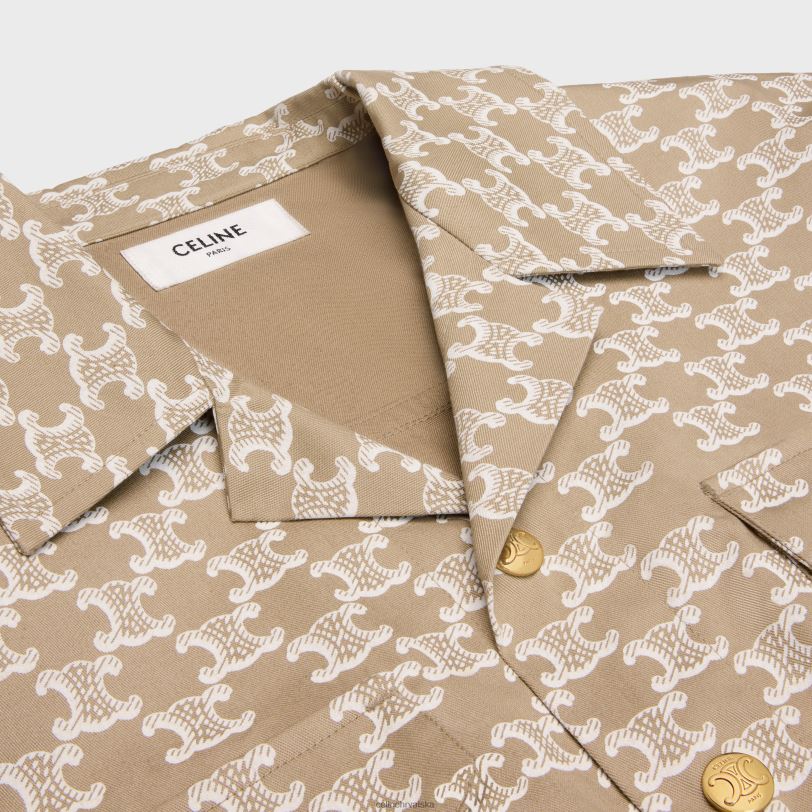 CELINE žene skraćena košulja od tehničkog pamuka 3WED6639 odjeća prljavo bijela/bež