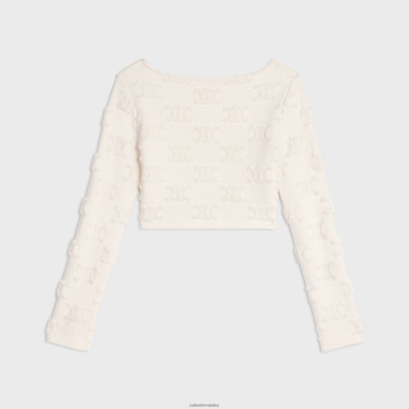 CELINE žene triomphe kratki top od pamučnog bouclea 3WED6848 odjeća prljavo bijelo