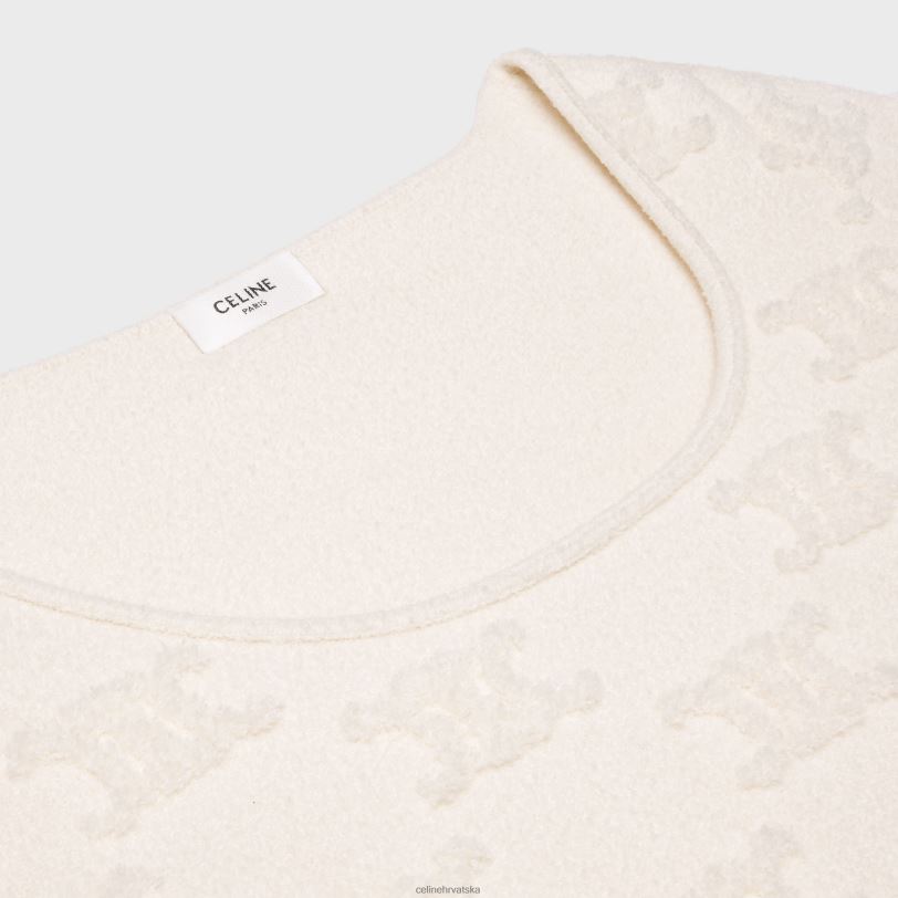 CELINE žene triomphe kratki top od pamučnog bouclea 3WED6848 odjeća prljavo bijelo