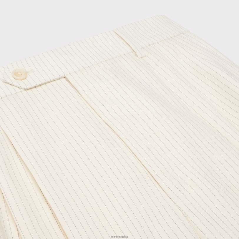 CELINE žene kratke hlače s trostrukim naborima od prugaste vune 3WED6878 odjeća slonovača/noir