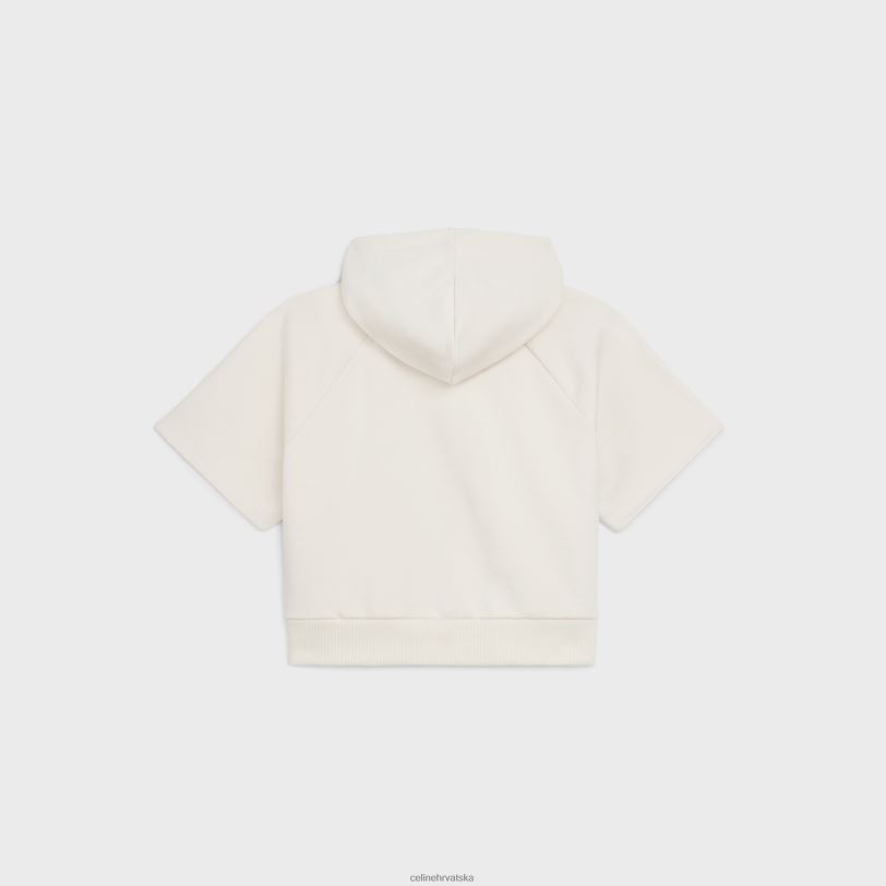 CELINE žene skraćena majica s kapuljačom od pamučnog flisa 3WED6783 odjeća krem/crna