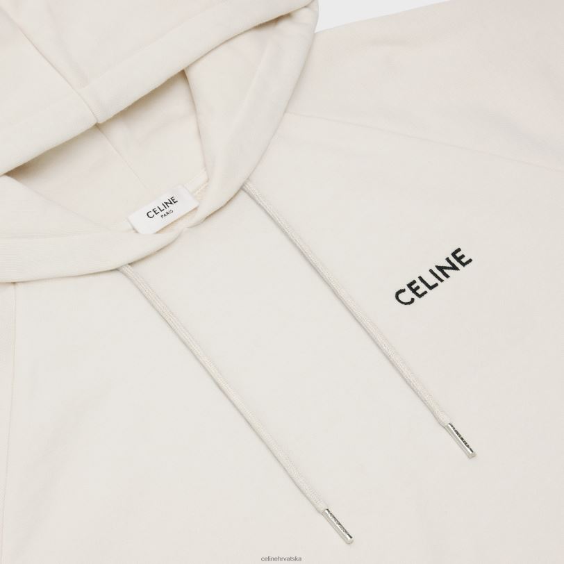 CELINE žene skraćena majica s kapuljačom od pamučnog flisa 3WED6783 odjeća krem/crna