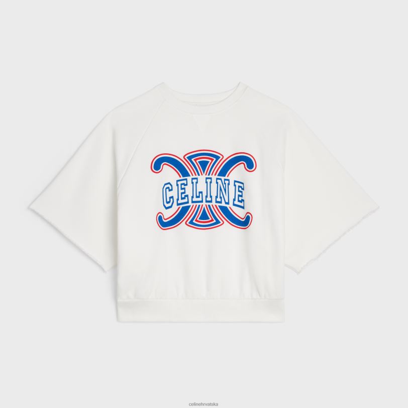CELINE žene triomphe majica od pamučnog flisa 3WED6782 odjeća bijelo/crveno/plavo