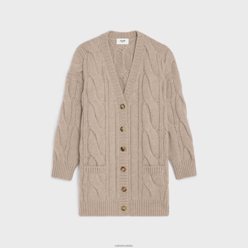 CELINE žene dugi kardigan od vune, kašmira i svile 3WED6760 odjeća pijesak