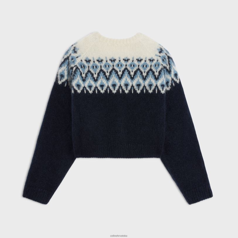 CELINE žene fair isle kardigan od mohera i svile 3WED6562 odjeća plavo/bijelo