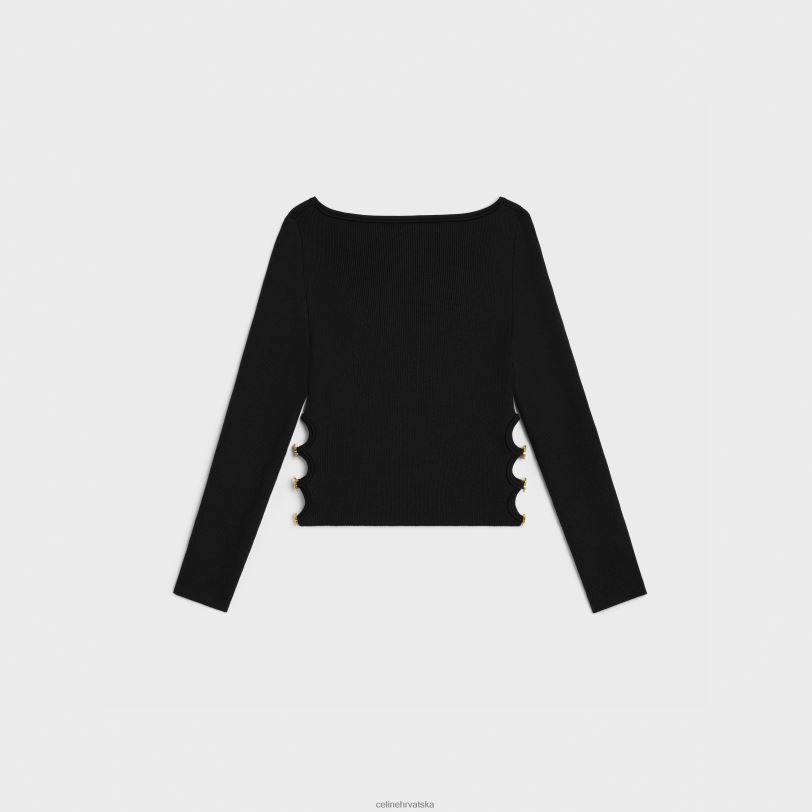 CELINE žene gornji dio s četvrtastim ovratnikom od podloge od svile i pamuka 3WED6747 odjeća crno