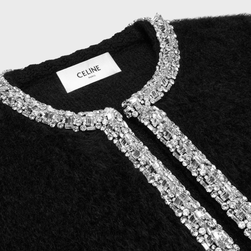 CELINE žene izvezeni kardigan od brušenog mohera 3WED6616 odjeća crno