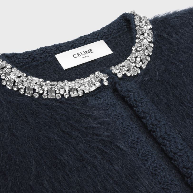 CELINE žene izvezeni kardigan od brušenog mohera 3WED6617 odjeća plava