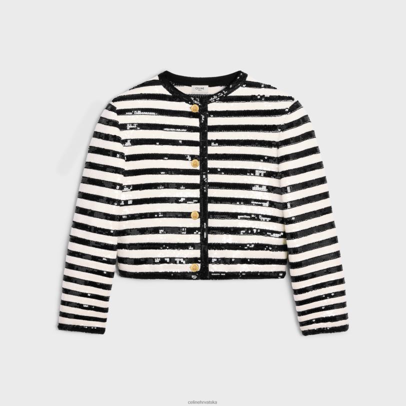 CELINE žene izvezeni mariniere kardigan od vune 3WED6569 odjeća ekru/crna