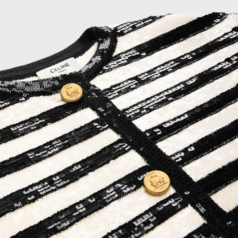 CELINE žene izvezeni mariniere kardigan od vune 3WED6569 odjeća ekru/crna