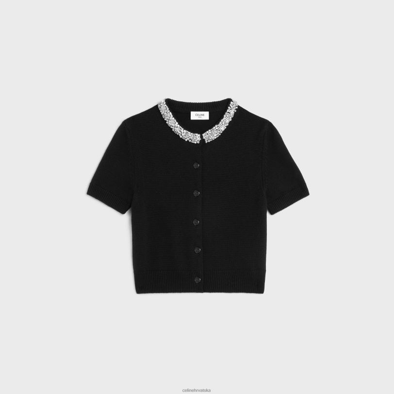 CELINE žene izvezeni skraćeni kardigan od kašmira 3WED6768 odjeća crno