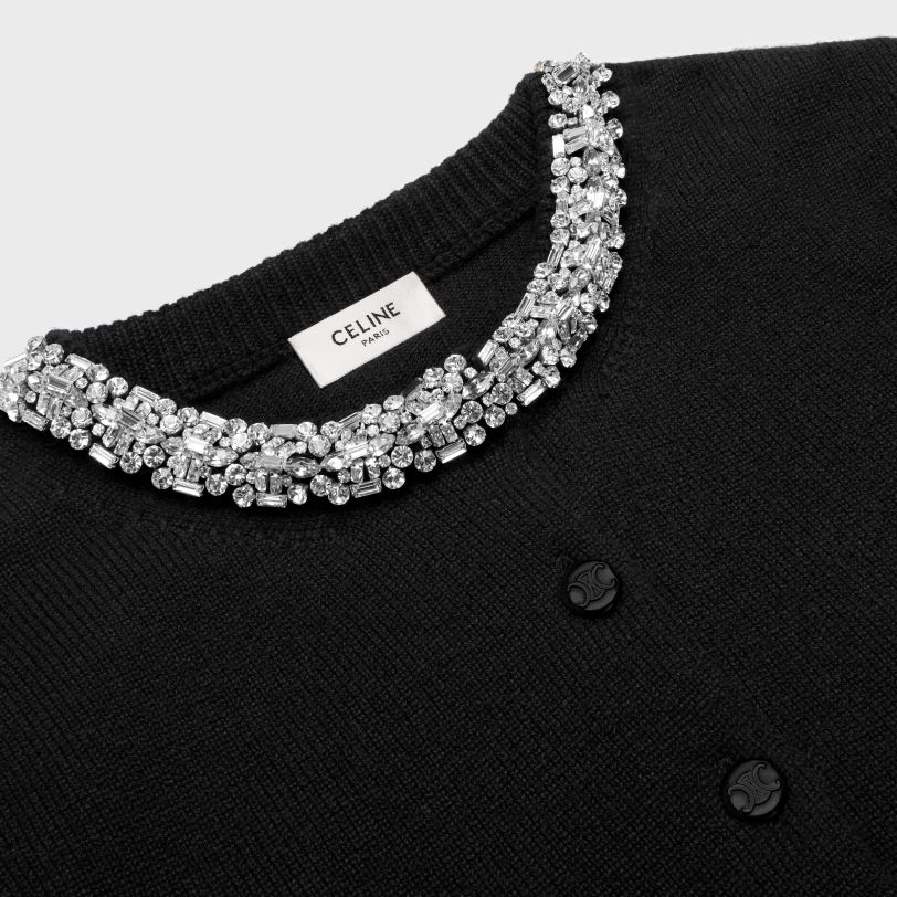 CELINE žene izvezeni skraćeni kardigan od kašmira 3WED6768 odjeća crno