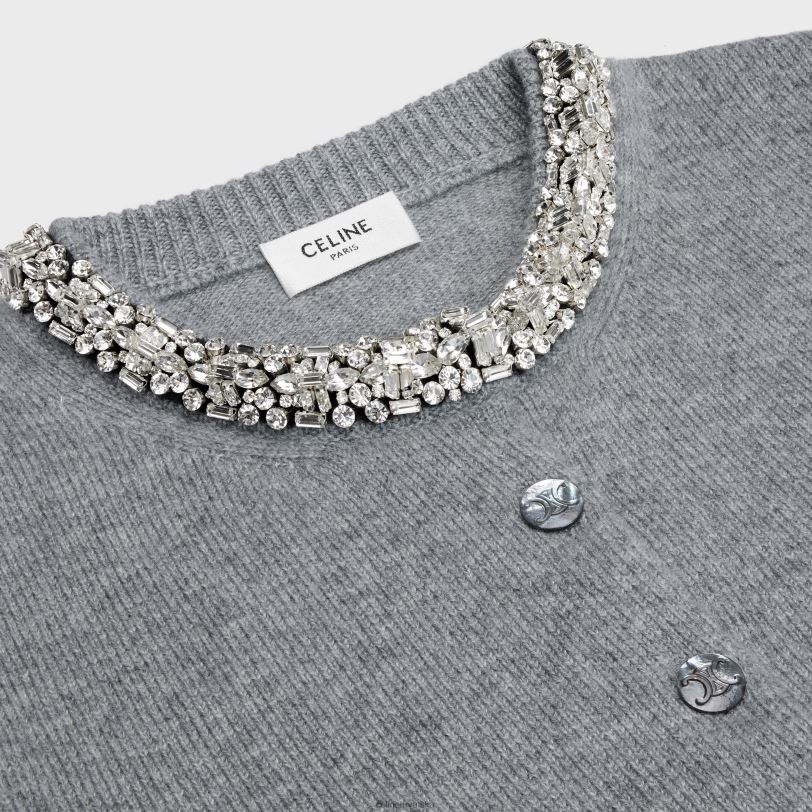 CELINE žene izvezeni skraćeni kardigan od kašmira 3WED6769 odjeća srednje siva