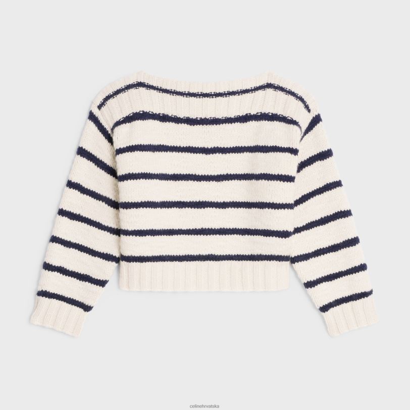 CELINE žene mariniere pulover s lađastim izrezom od kašmira 3WED6756 odjeća prljavo bijela/mornarska