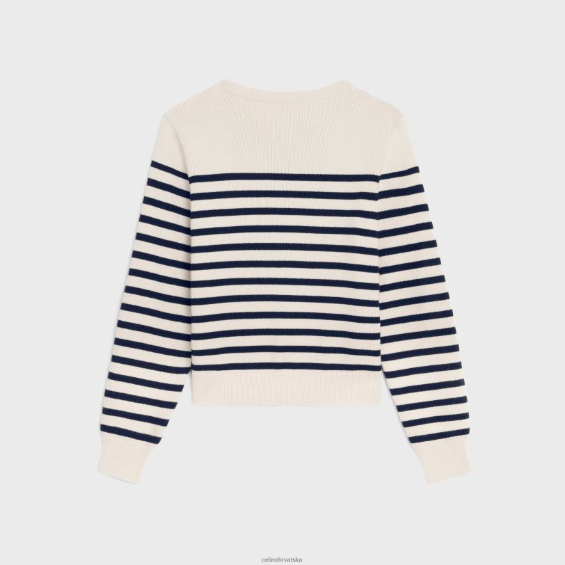 CELINE žene mariniere pulover s okruglim izrezom od kašmira 3WED6750 odjeća krem/mornarska