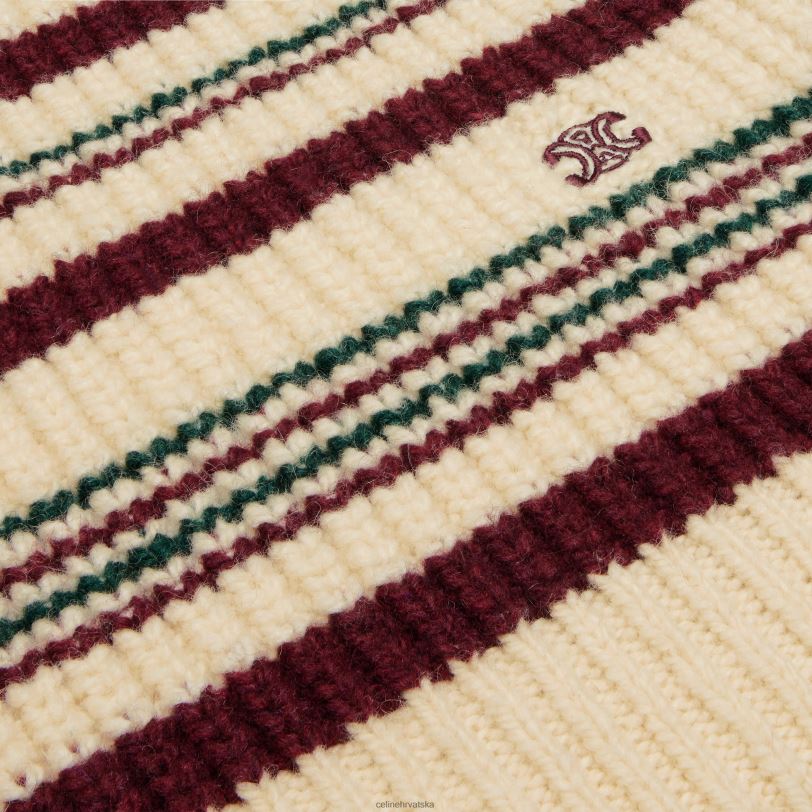 CELINE žene pulover s okruglim izrezom od prugaste rebraste vune 3WED6749 odjeća prljavo bijelo