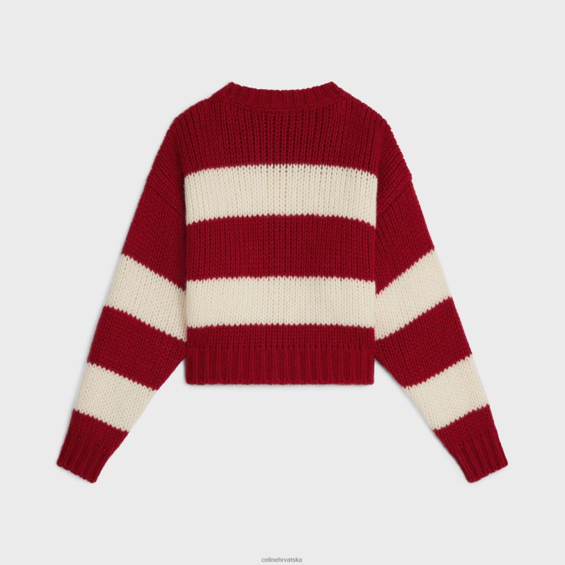 CELINE žene pulover s okruglim izrezom od vune, kašmira i svile 3WED6748 odjeća ekru/crvena