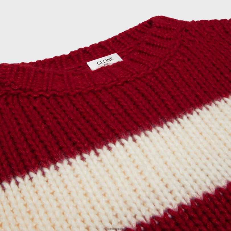 CELINE žene pulover s okruglim izrezom od vune, kašmira i svile 3WED6748 odjeća ekru/crvena