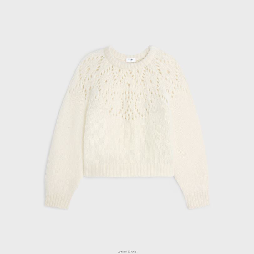 CELINE žene pulover s okruglim izrezom u triomphe fair isle vune alpake pointelle 3WED6607 odjeća prljavo bijelo
