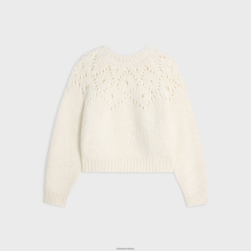 CELINE žene pulover s okruglim izrezom u triomphe fair isle vune alpake pointelle 3WED6607 odjeća prljavo bijelo