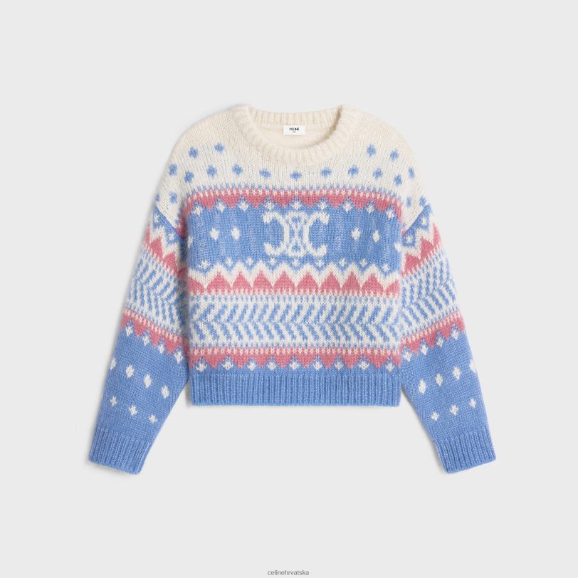 CELINE žene pulover s okruglim ovratnikom od fair isle mohera i svile 3WED6606 odjeća svijetlo plava