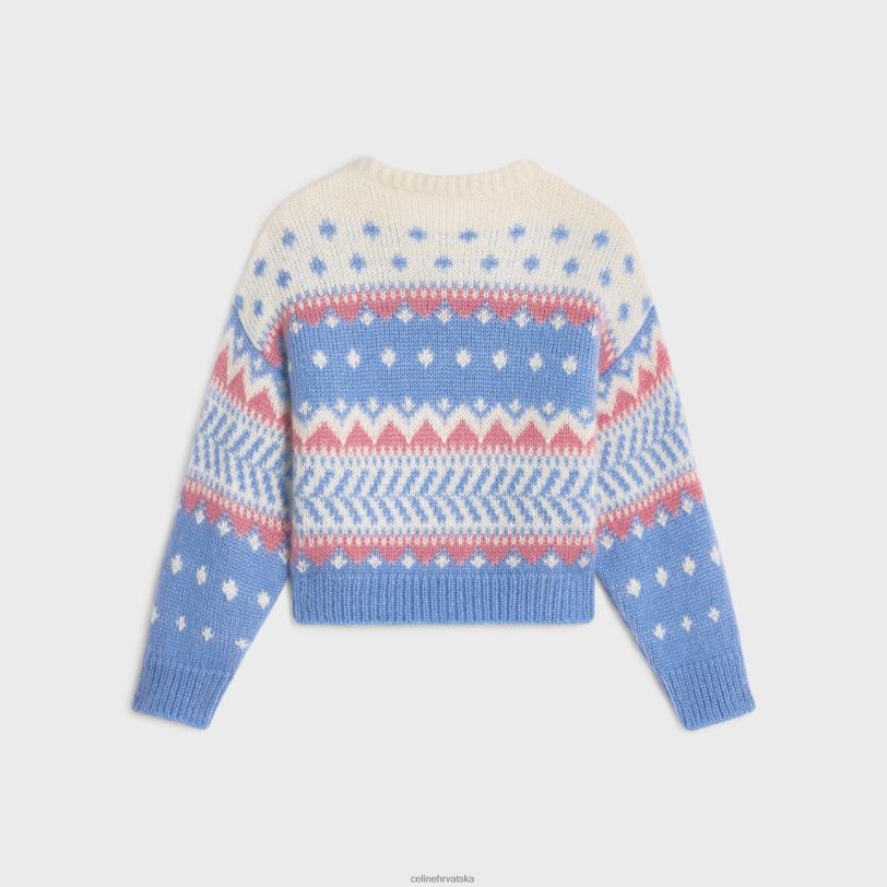 CELINE žene pulover s okruglim ovratnikom od fair isle mohera i svile 3WED6606 odjeća svijetlo plava