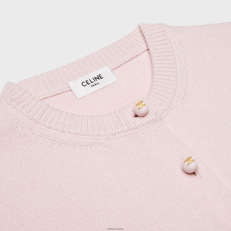 CELINE žene skraćeni kardigan od naslijeđenog kašmira 3WED6770 odjeća svijetloružičasta