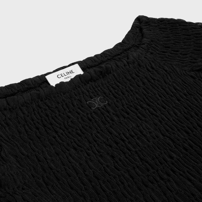 CELINE žene triomphe kratki top od svile na gafove 3WED6640 odjeća crno