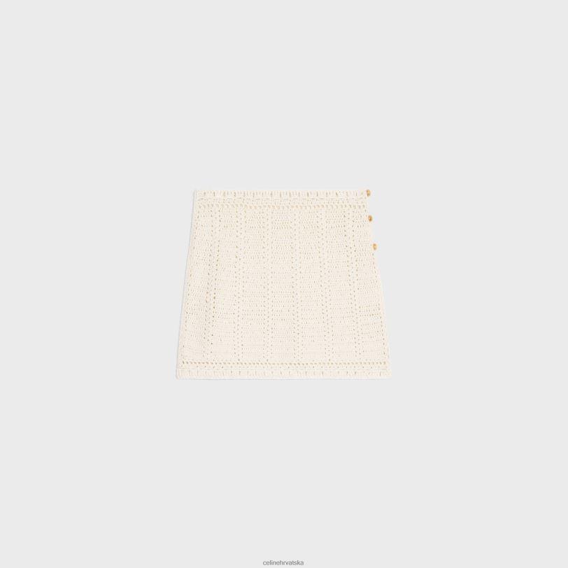 CELINE žene mini suknja od heklanog pamuka 3WED6820 odjeća prljavo bijelo