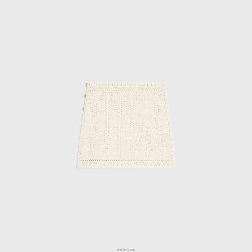 CELINE žene mini suknja od heklanog pamuka 3WED6820 odjeća prljavo bijelo