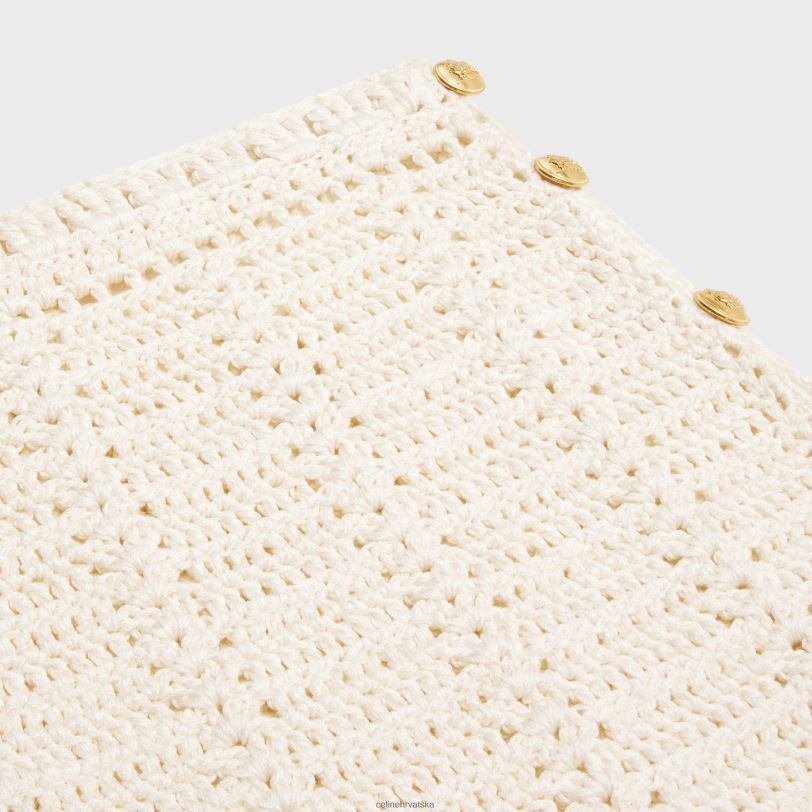 CELINE žene mini suknja od heklanog pamuka 3WED6820 odjeća prljavo bijelo