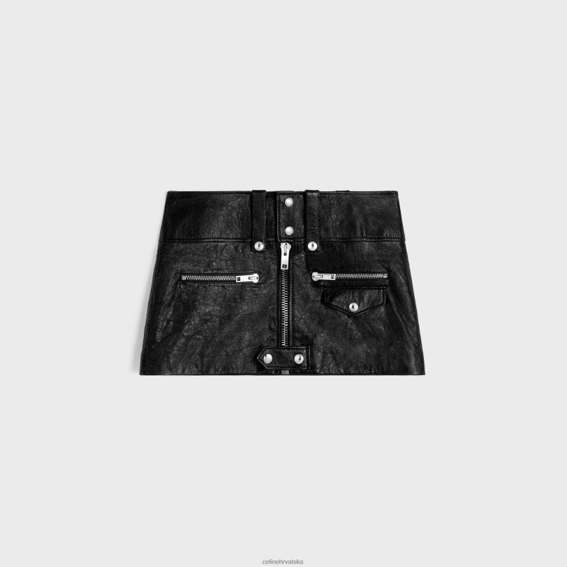 CELINE žene mini suknja od meke janjeće kože 3WED6556 odjeća crno
