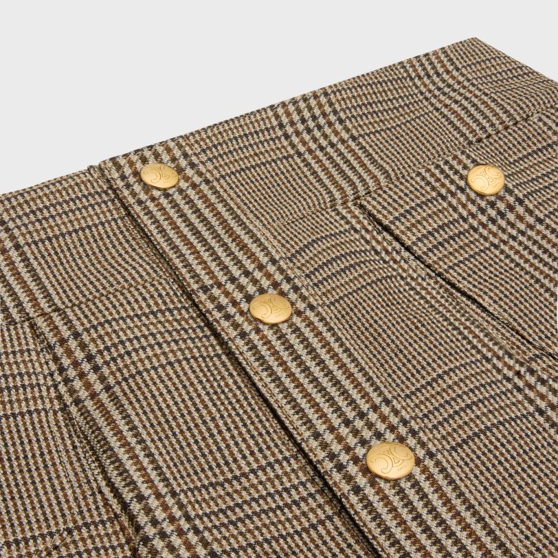 CELINE žene plisirana bandeau mini suknja od lana i vune 3WED6557 odjeća bež/smeđa/karamela