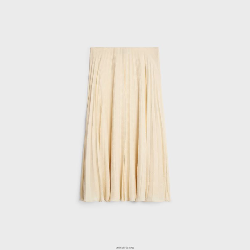CELINE žene plisirana midi suknja od svilenog jacquarda 3WED6812 odjeća metalni bijeli