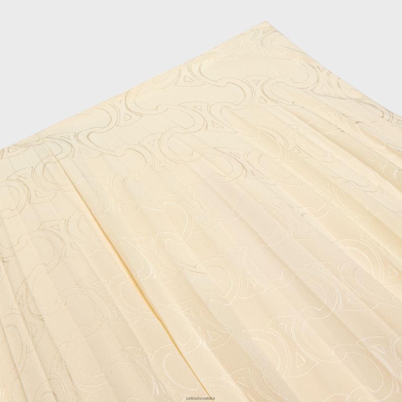 CELINE žene plisirana midi suknja od svilenog jacquarda 3WED6812 odjeća metalni bijeli