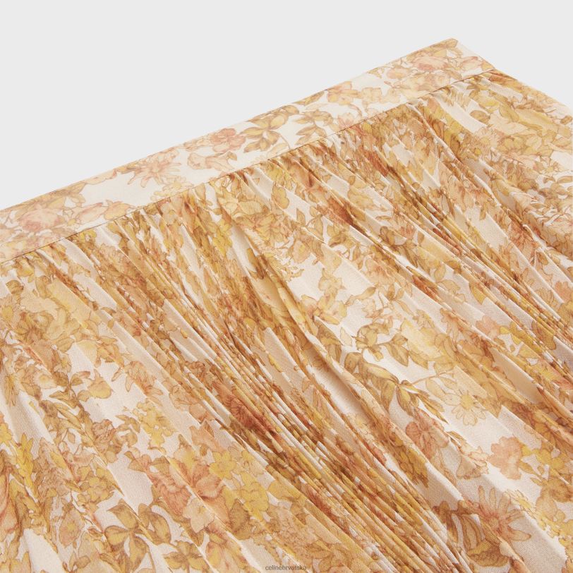 CELINE žene suknja sa sunčanim naborima od svilenog žoržeta 3WED6587 odjeća ekru/žuta