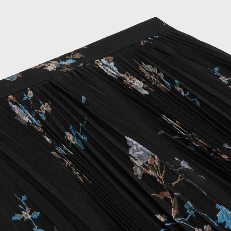 CELINE žene suknja sa sunčanim naborima od svilenog žoržeta 3WED6808 odjeća crni/plavi