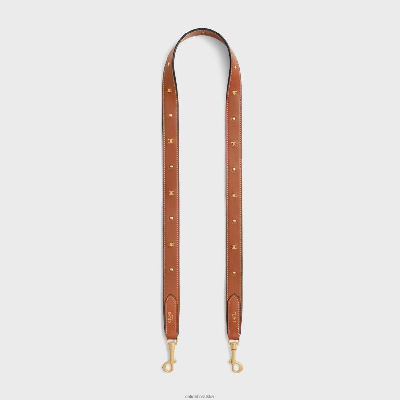 CELINE žene dugi remen od glatke teleće kože s triomphe nitnama sa zlatnom završnom obradom 3WED6521 pribor preplanuli ten