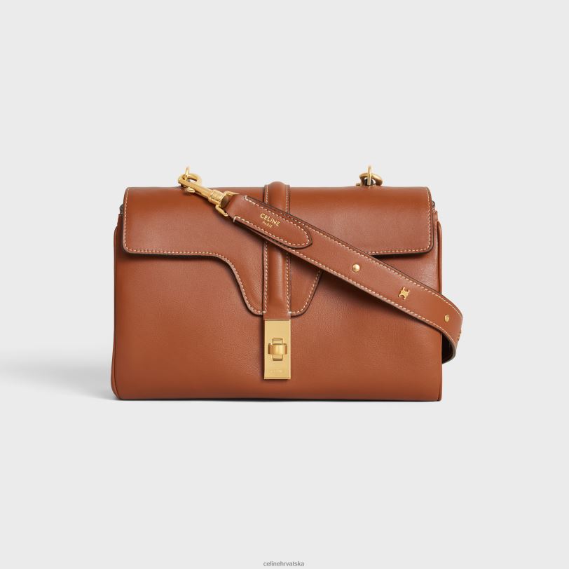 CELINE žene dugi remen od glatke teleće kože s triomphe nitnama sa zlatnom završnom obradom 3WED6521 pribor preplanuli ten