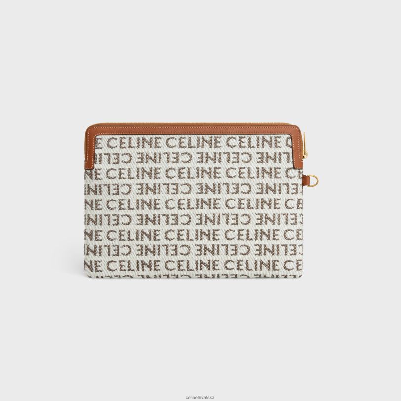 CELINE žene mala torbica s potpisom remena od tekstila s cijelim dijelom i telećom kožom 3WED6548 pribor prirodan/tan