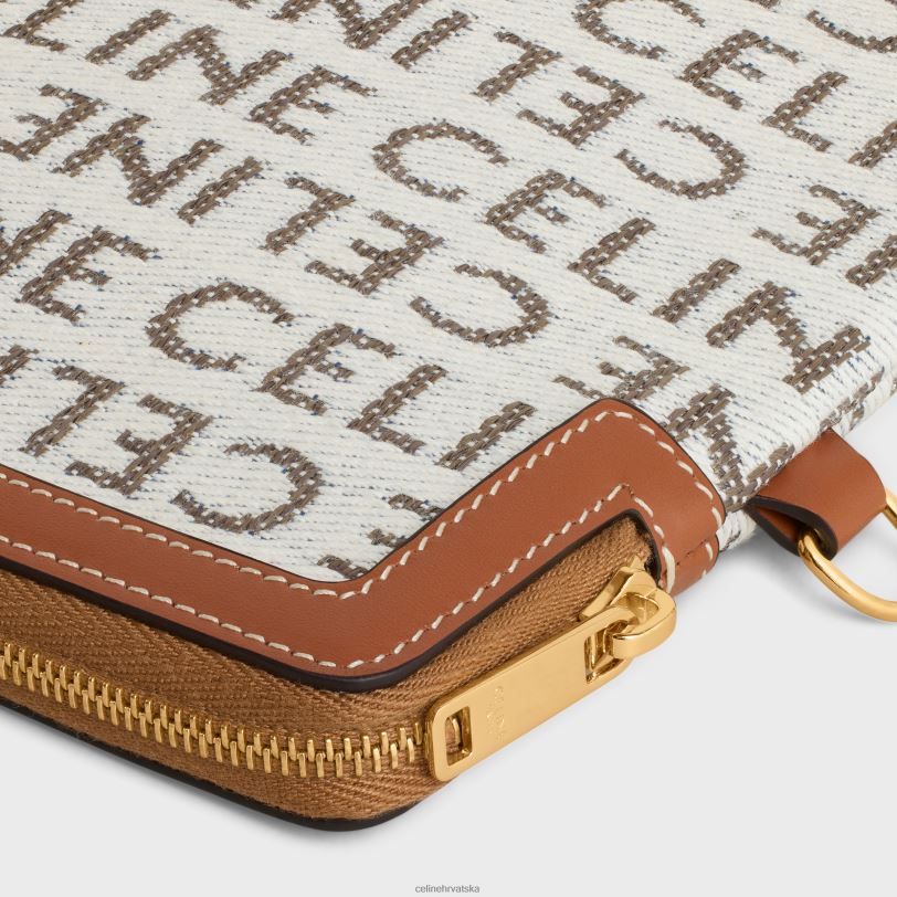 CELINE žene mala torbica s potpisom remena od tekstila s cijelim dijelom i telećom kožom 3WED6548 pribor prirodan/tan