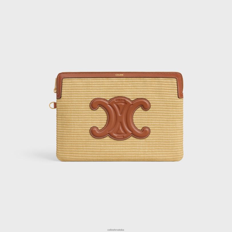 CELINE žene mala torbica s potpisom remena od tekstila s efektom rafije i teleće kože 3WED6403 pribor prirodan/tan