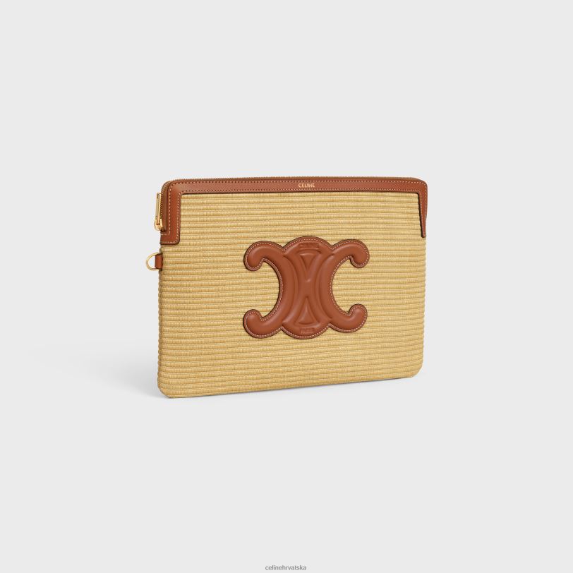 CELINE žene mala torbica s potpisom remena od tekstila s efektom rafije i teleće kože 3WED6403 pribor prirodan/tan