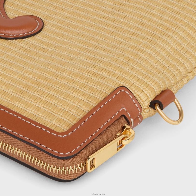 CELINE žene mala torbica s potpisom remena od tekstila s efektom rafije i teleće kože 3WED6403 pribor prirodan/tan